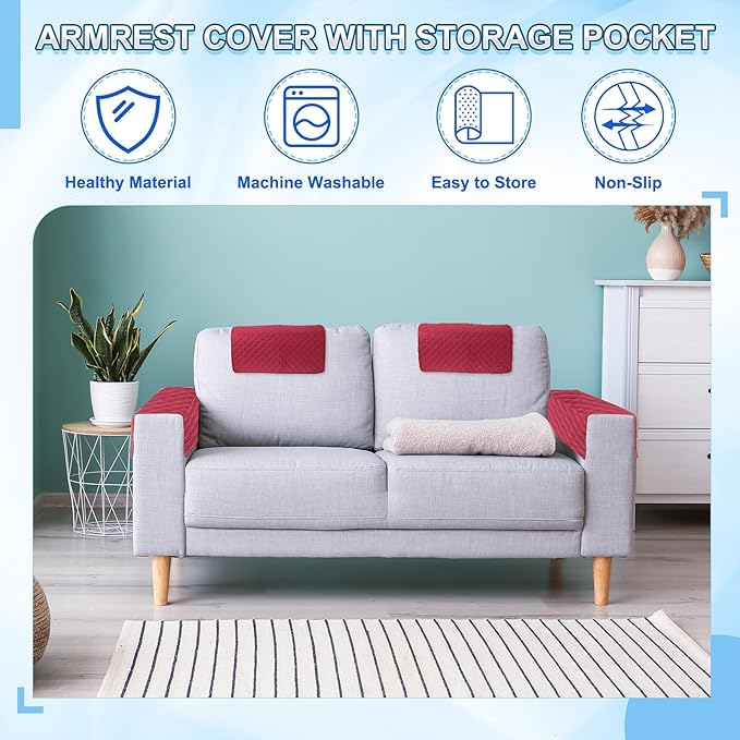 uxcell 3 PCS Armrest Covers, Couch Arm Cover Furniture Protect Slide Recliner Chair Armchair Covers with Side Storage Pocket for Sofa Recliner, Black