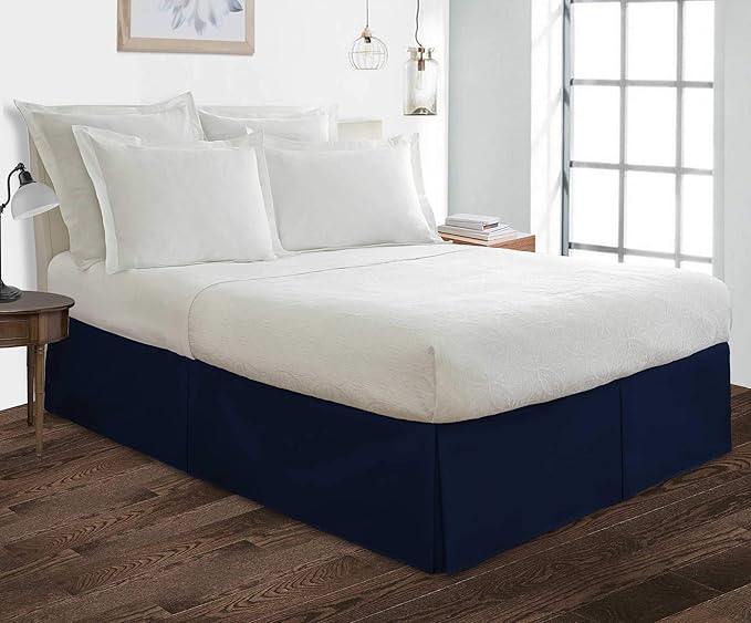 Bed Skirt - 100% Cotton 800 Thread Count Box Pleated Bed Skirt - Luxury Pleated Dust Ruffle, Hotel Quality Modern Bed Skirt, Easy Fit with 12 Inch Tailored Drop, King XL, Navy Blue