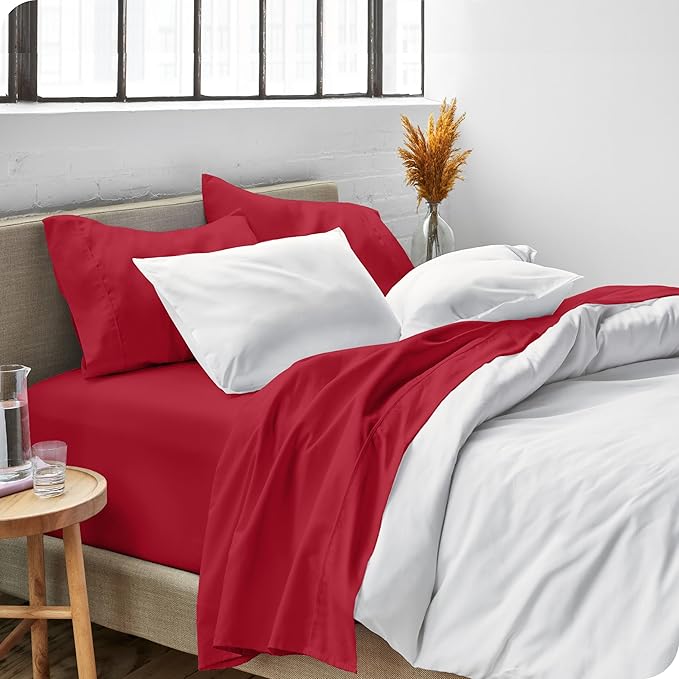Bare Home Twin XL Sheet Set - College Dorm Size - Luxury 1800 Ultra-Soft Microfiber Twin Extra Long Bed Sheets - Deep Pockets - Easy Fit - Extra Soft - 3 Piece Set - Bed Sheets (Twin XL, Red)