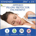 Standard Pillow Protectors (Set of 2) – Zippered Waterproof Pillow Covers Hypoallergenic Dust and Allergen Proof Pillowcase Encasement