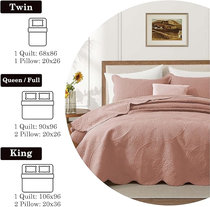 IR Imperial Rooms 8 Pack Quilt King Size Bedding (106" x 96") - Bulk Wholesale for Hotels, Guest Bedroom & Airbnbs - Lightweight Microfiber Reversible Floral Embossed Quilts Bedspreads (Peach)