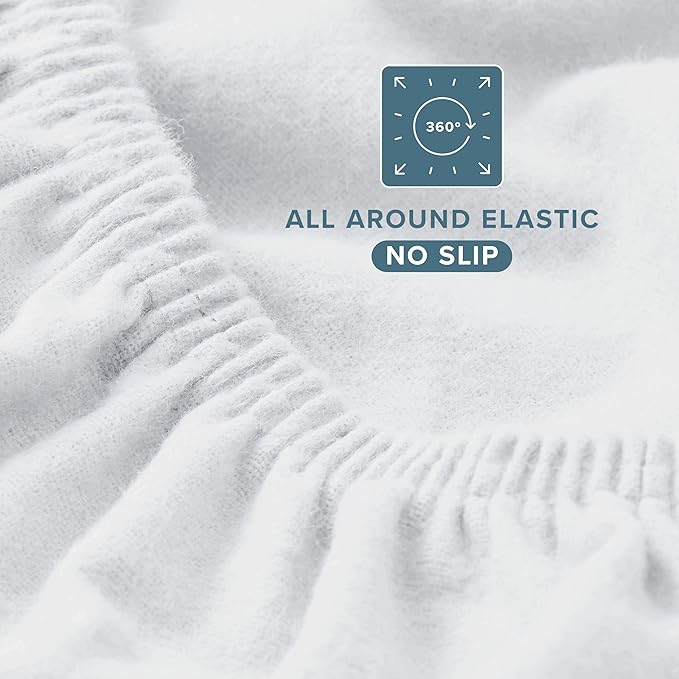 Bare Home Flannel Fitted Bottom Sheet 100% Cotton, Velvety Soft Heavyweight - Double Brushed Flannel - Deep Pocket (King, White)