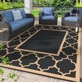 GENIMO Outdoor Rug 8' x 10' Patio Waterproof, Foldable Reversible Plastic Straw Area Rugs Mat for Camper Decor, Outside Carpet for Rv, Deck, Porch, Picnic, Beach, Balcony, Black & Brown