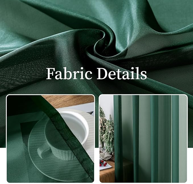 MIULEE 2 Panels Christmas Solid Color Sheer Window Curtains Elegant Window Voile Panels/Drapes/Treatment for Bedroom Living Room (54X63 Inches Hunter Green)