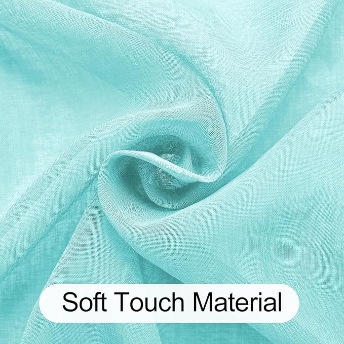 XWZO Sheer Curtains, Soft & Lightweight Faux Linen Grommet Window Curtains for Short Windows, Living Room, Kids' Room, Kitchen with Tiebacks, Mint Green, 52 x 54 Inches Length Set of 2 Panels