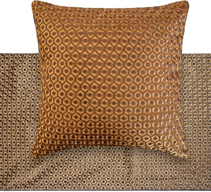 The HomeCentric Gold Bed Runner for King/Queen/Twin Jacquard Decorative Bed Scarf 53"x18" Bed Runner Without Pillow Cover, Geometric Bed Scarf Bedroom Décor Accent - Honeycomb Luxe