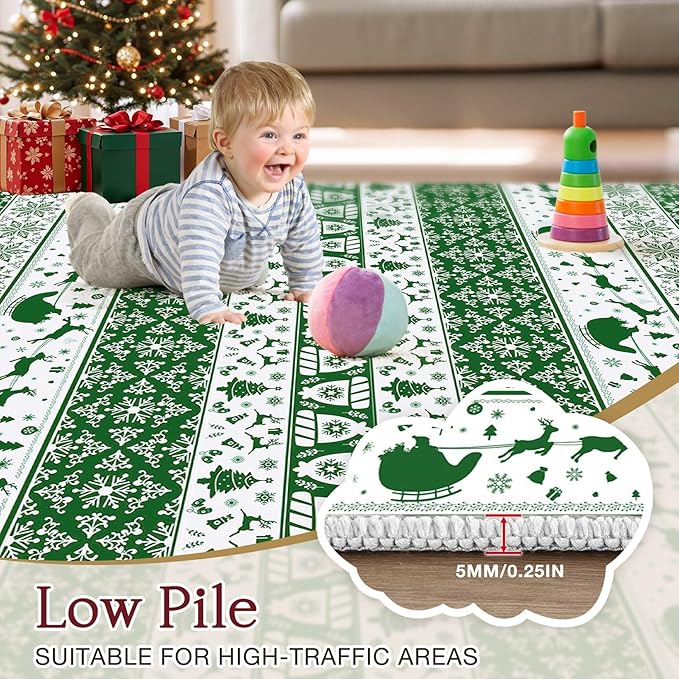 Abstract Living Room Rug Round 6FT - Modern Washable Christmas Soft Thin Area Rug for Living Room Bedroom Under Dining Table - Neutral Indoor Floor Rug Carpets for Home Office Playroom Nursery - Green