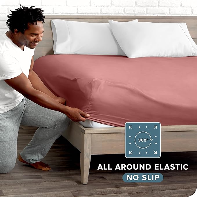 Bare Home Fitted Bottom Sheet Queen Size - Premium 1800 Microfiber - Ultra-Soft Hotel Luxury - Deep Pocket - Durable and Long Lasting (Queen, Dusty Rose)
