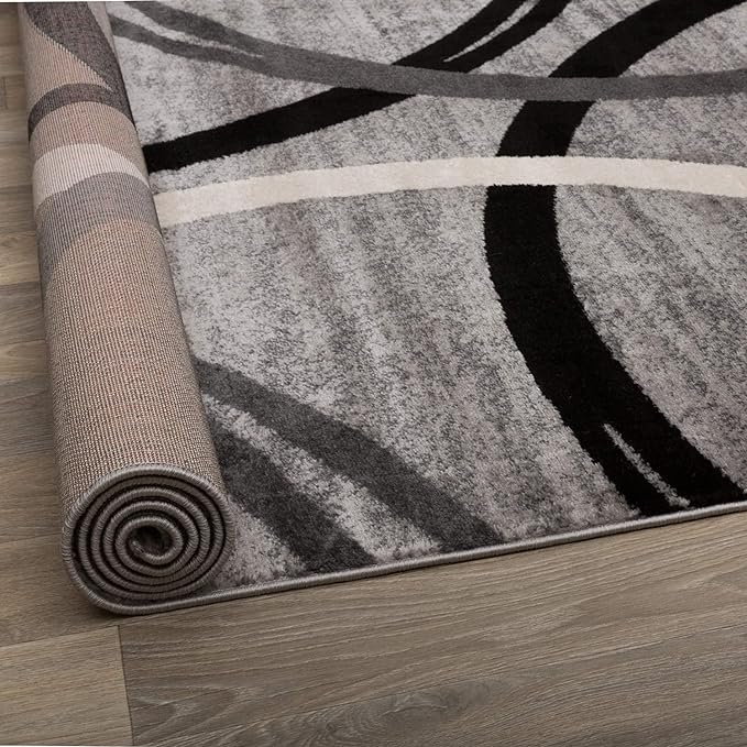 Rugshop Wavy Circles Design Area Rug, Fade-Resistant Carpet for Living Room, Dining Room, or Bedroom, Gray, 6'6" x 9'