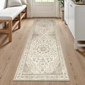 Moynesa 2x6 Beige Washable Runner Rug for Hallway, Boho Vintage Distressed Runner for Entryway Kitchen Bathroom Bedroom, Low Pile Soft Non-Slip Floor Mat for Laundry Nursery