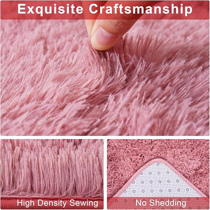 Soft Shaggy for Bedrooms, Fluffy Rugs for Living Room, Blush Area Rug, Cozy Fuzzy Carpet for Kids, Perfect Indoor Decor for Boys and Girls 4x6 Feet
