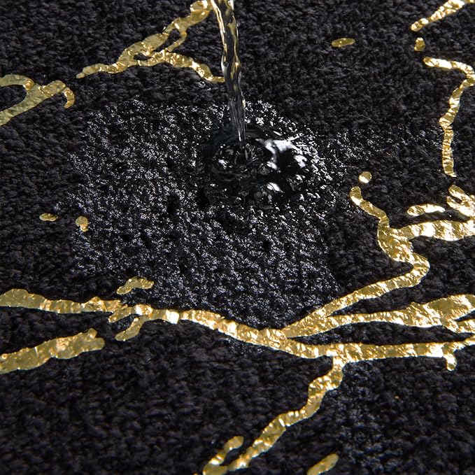 QJHOMO Marble Bathroom Rug Black and Gold Decor Bathroom Rugs Non Slip Bath Mat Super Absorbent Microfiber Plush Bathmat Machine Washable Floor Carpet for Tub, Shower, Bedroom (24x36 inch)