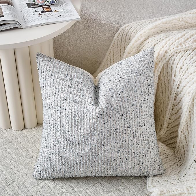 Striped Throw Pillow Covers 18x18 Set of 2 Blue Textured Boucle Chic Morden Boho Accent Farmhouse Square Decorative Couch Pillow Covers for Home Decor Bed Sofa Living Room