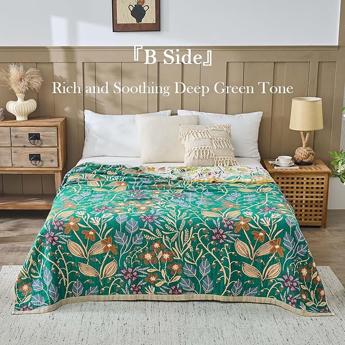 Beige Boho Throw Blanket, 100% Cotton Blankets for Couch Bed, 90"x98"Cotton Quilt Travel Muslin Blankets Farmhouse Home Decor Soft Lightweight Picnic Blanket for Summer