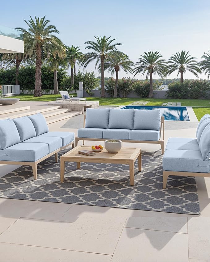 Luxury 24x24x6 Inch Outdoor Chair Cushions - Set of 2 Water Resistant Comfortable Patio Seat Cushion for Porch Rattan Dining Rocker Glider Chairs Loveseat Couch Sectional Sofa - Baby Blue