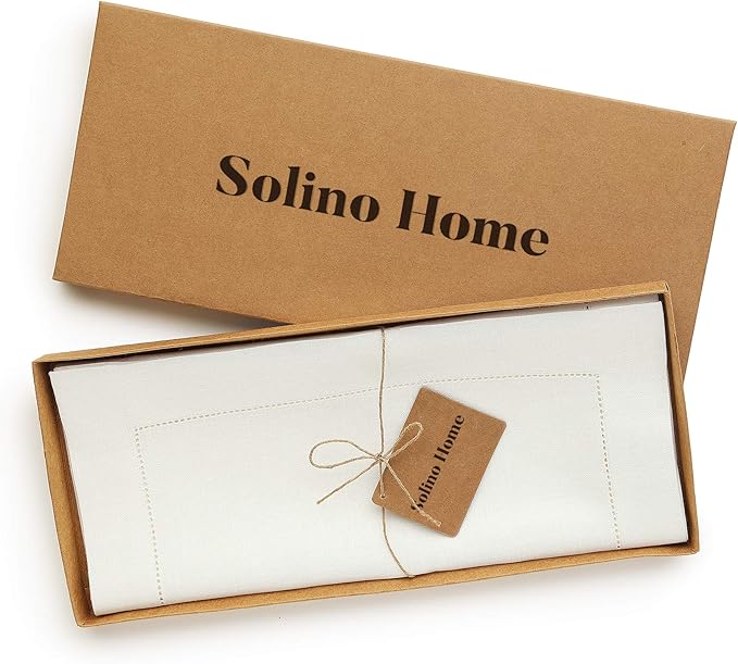 Solino Home Linen Ivory Table Runner 120 Inches Long - 100% Pure Linen 14 x 120 Inch Table Runner for Christmas, New Year - Classic Hemstitch