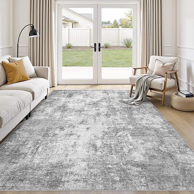 Washable 9X12 Area Rug: Modern Abstract Soft Non-Slip Indoor Rugs Home Decor - Low Pile Stain Resistant Foldable Rug for Living Room Bedroom Dining Room Playroom Office(Grey 9'x12')