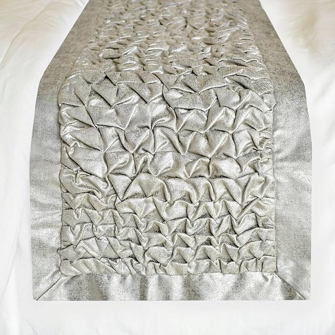 The HomeCentric King/Queen/Twin Silver Decorative Bed Runner Queen 74"x18" Bed Runner with One Pillow Cover, Foil, Knotted,Textured Bed Scarf on Jacquard Fabric - Polished Silver