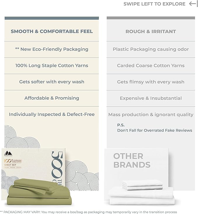 Mayfair Linen 500 Thread Count Twin XL Cotton Sheets - 3 PC Twin XL Size Bed Sheet Set Cotton (Sage Green), Soft, Cooling, Sateen Weave Hotel-Quality 16" Deep Pocket Bedsheet (Fits 18" Mattress)