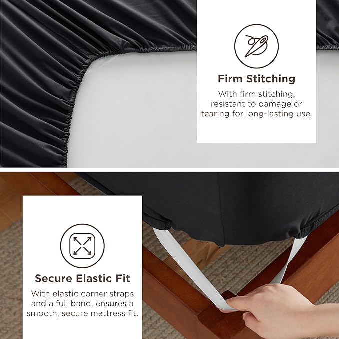 Bedsure Deep Pocket Twin Sheets Set - Fits Mattresses Up to 21 Inches Thick -3 Piece GentleSoft Bed Sheets, Moisture Wicking, Soft & Cooling Bedsheet & Pillowcases, Easy & Secure Fit, Black