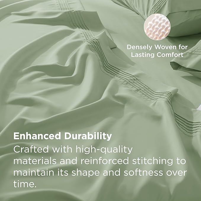 Bedsure Deep Pocket King Sheet Set - Fits Mattresses Up to 21 Inches Thick - 4 Piece GentleSoft Bed Sheets, Moisture Wicking, Soft & Cooling Bedsheet & Pillowcases, Easy & Secure Fit, Light Green