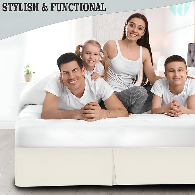 Pleated Bed Skirt Full Size, 18" Drop with Platform Design for Secure Fit, Split Corners, Wrinkle-Resistant Microfiber for Modern Stylish Look, Tailored Bedding for Hotel Luxury - Ivory