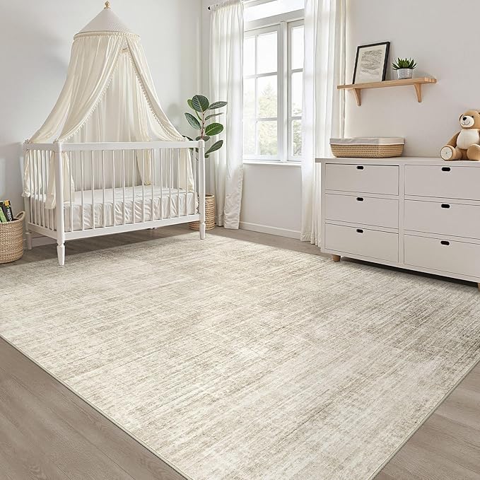 6x9 Area Rugs Living Room: Washable Large Neutral Beige Rug Abstract Soft Modern Stain Resistant Indoor Floor Non-Slip Carpet for Bedroom Nursery Kids Office Playroom Dining Room Under Table Home