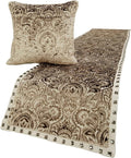 The HomeCentric King/Queen/Twin Beige Decorative King 90"x18" Bed Runner with 2 Pillow Cover, Velvet Damask & Crystal Border Bed Scarf on Velvet Fabric - Henriretta