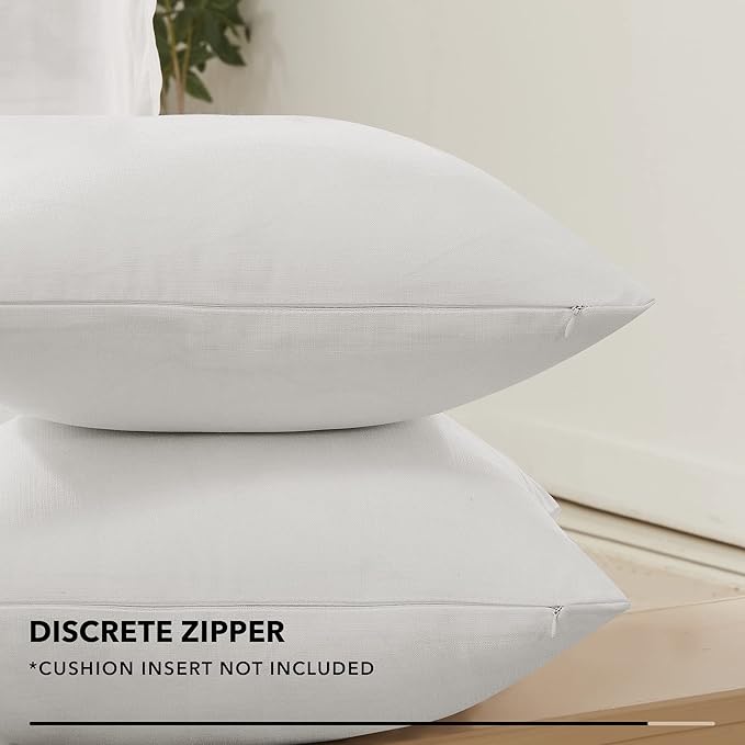 Deconovo Decorative Throw Pillow Covers - Set of 4 Soft Linen Cushion Covers, 18x18 Inch, Green & Machine Washable Pillowcases for Sofa, Bedroom,Living Room Décor, Natural White,COVERS ONLY,No Inserts