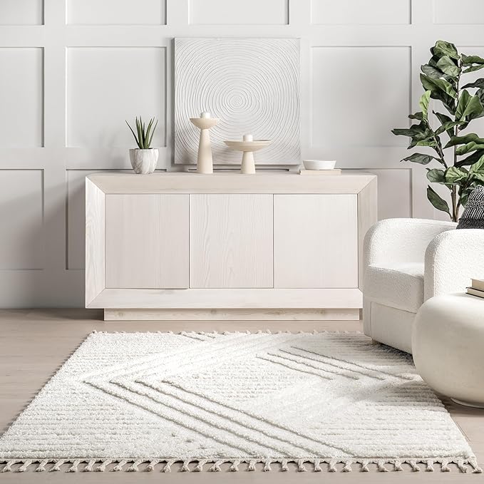 nuLOOM Risette Ivory, 8' Round, Geometric, Soft and Textured, High Traffic, Stain Resistant, Easy Clean, Durable Area Rug for Bedroom, Living Room, Dining Space, Den, Foyer, Entryway