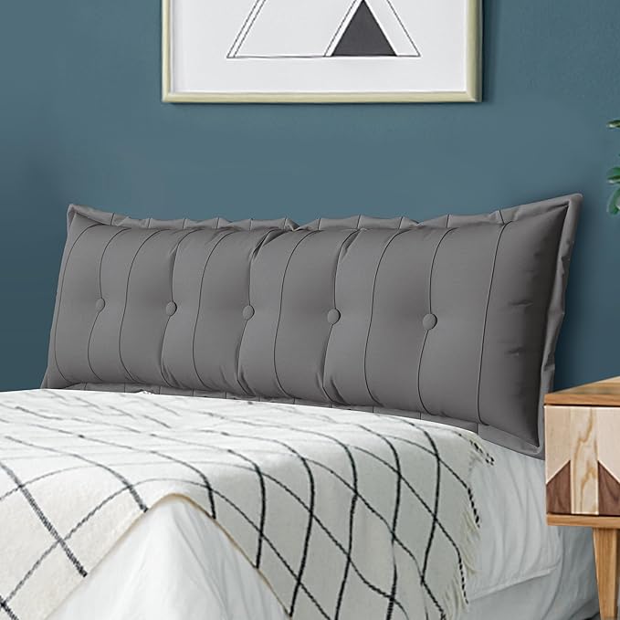 Large Bolster Reading Pillow King Backrest Positioning Support Pillow Daybed Cushion Headboard Pillows for Bed Bunk Sofa with Removable Cover, Grey, 76x3x20 Inch