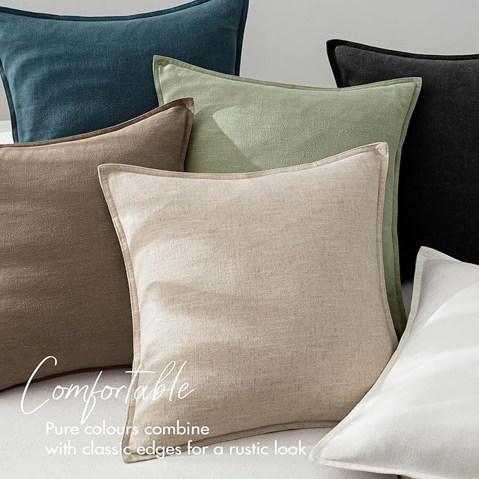 EMEMA Decorative Linen Throw Pillow Covers 22x22 Inch Dark Olive Green Boho Farmhouse Neutral Couch Throw Pillows for Bed Pack of 2 Accent Pillowcase Modern Sofa Cushion Livingroom Home