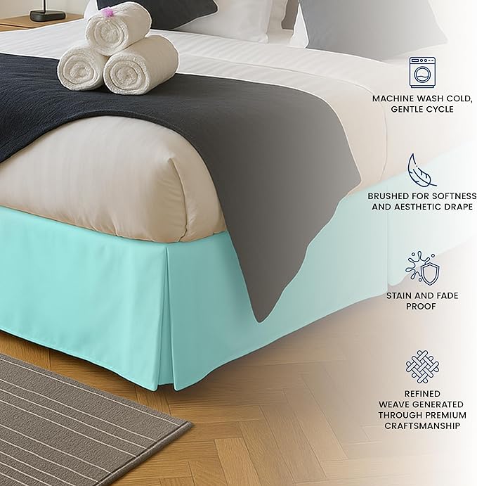 Utopia Bedding Queen Bed Skirt - Soft Quadruple Pleated Ruffle - Easy Fit with 16 Inch Tailored Drop - Hotel Quality, Shrinkage and Fade Resistant (Queen, Spa Blue)