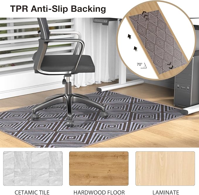 Blue&Black Checkered Diamond-Pattern Computer Chair Mat for Hardwood, 30" x 48"Office Mat for Hardwood Floor with Non-Slip Back, HeavyDuty Office Chair Rug for Hardfloor,LowPlie Carpet Floor Protector