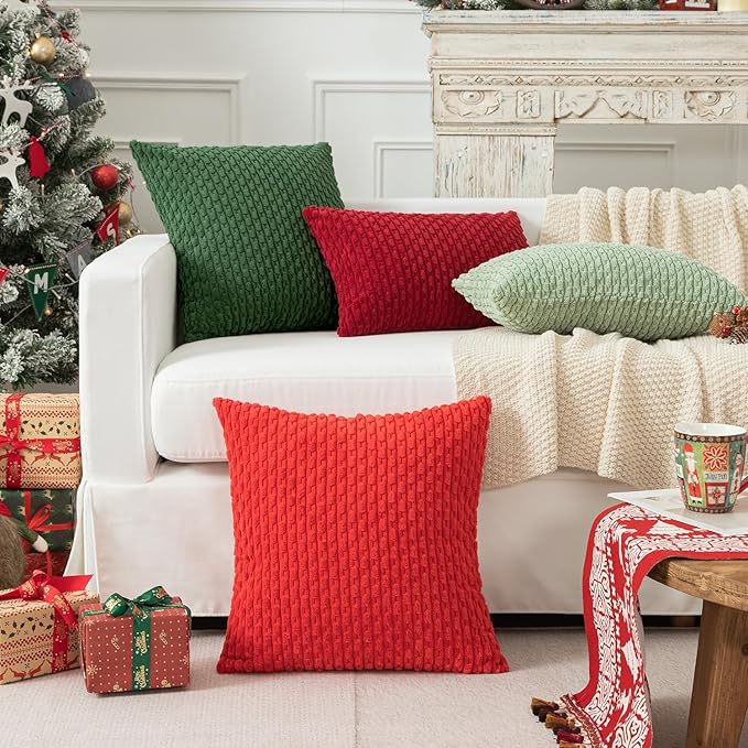 Kevin Textile 12x20 Inch Pillow Cover 1 Pack Boho Christmas Decorative Soft Striped Corduroy Lumbar Farmhouse Color Accent Rectangle Cushion Case for Living Room Couch Sofa Bed, Burgundy