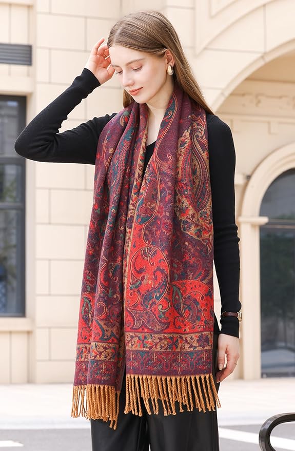 Wander Agio Warm Fashion Scarf Long Shawl Large Blanket Winter Wraps Scarves for Women Cashmere Jacquard Vintage Paisley