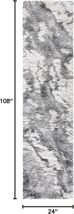SAFAVIEH Horizon Shag Collection Runner Rug - 2' x 9', Grey & Ivory, Modern Abstract Design, Non-Shedding & Easy Care, 2-inch Thick Ideal for High Traffic Areas in Living Room, Bedroom (HZN890F)