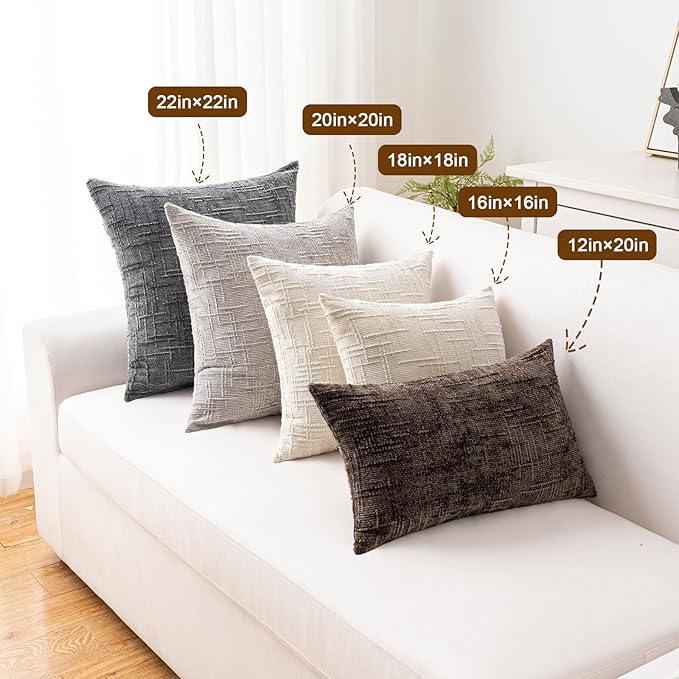 Decorative Throw Pillow Covers 16x16 Inch Set of 2, Soft Solid Farmhouse Chenille Couch Pillows, Spring Pillow Covers for Couch Sofa Bed Living Room Home Decor Pillowcase, Dark Gray
