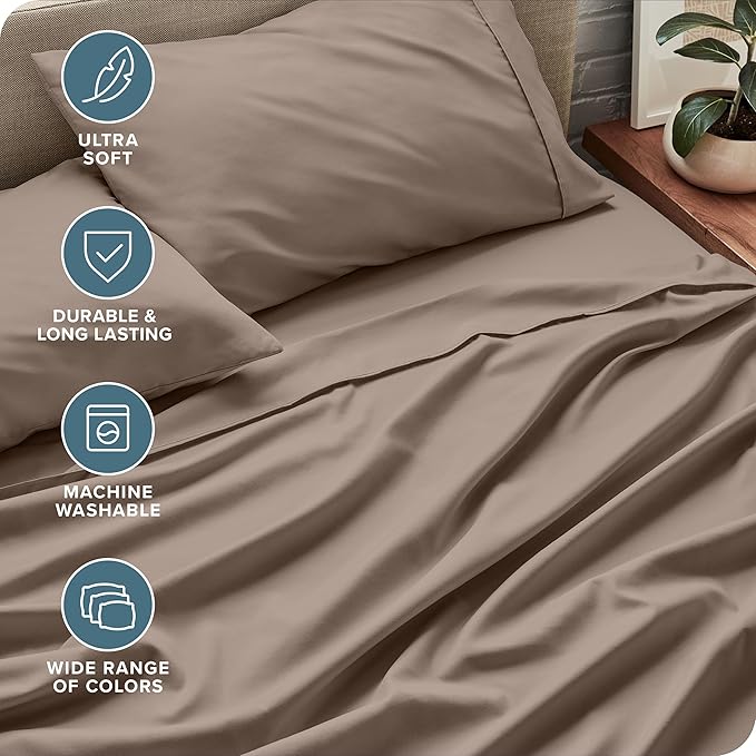 Bare Home Twin XL Sheet Set - College Dorm Size - Luxury 1800 Ultra-Soft Microfiber Twin Extra Long Bed Sheets - Deep Pockets - Easy Fit - Extra Soft - 3 Piece Set - Bed Sheets (Twin XL, Taupe)