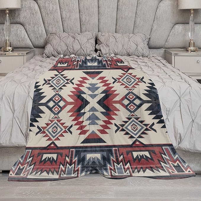 Southwest Blanket, Tribal Indian Throw Blanket Red Black Aztec Ethnic Geometric Print Blanket for Couch Bed Sofa Cover Throw Home Decor 50"x60"