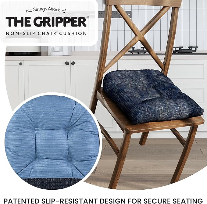 Klear Vu Gripper Overstuffed Universal Non-Slip Dining Chair Cushions for Kitchen Decor or Office Use, U-Shaped Skid-Proof Seat Pad, 17x17 Inches, 2 Count (Pack of 1), Honeycomb Navy