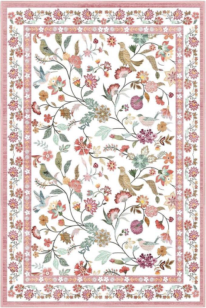 40"x50" Pink Floral Office Chair Rug, Easy to Clean Computer Chair Rug, Under Desk Rugs for Home Office, Desk Rugs for Rolling Chairs, Floor Mat for Hardwood Floors, Desks Carpet for Tile Floor