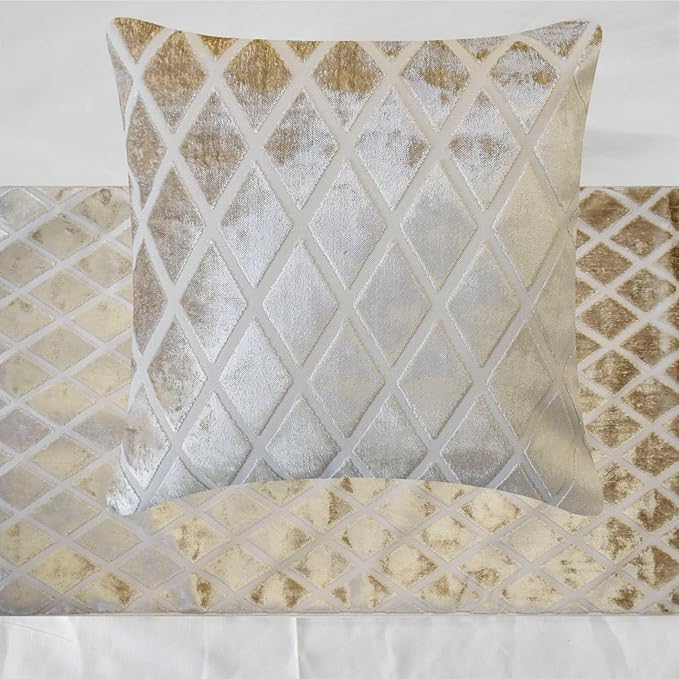 The HomeCentric King/Queen/Twin Ivory Decorative Bed Runner Full 68"x18" Bed Runner with One Pillow Cover, Diamond Pattern, Velvet Cut Bed Scarf on Velvet Fabric - Ivory Velvet Verve