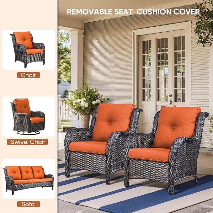 Outdoor Chair Cushions for Patio Furniture - 1 Pack Outside High Back Thick Water-Resistant Cushion 22x24 with Zipper Cover for Wicker Glider Rocking Chairs Loveseat Couch – Orange/Buckle