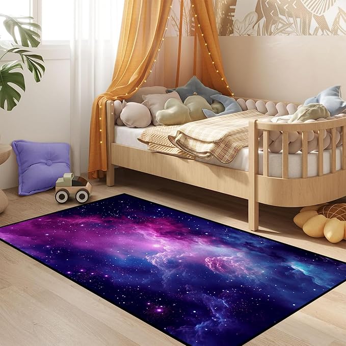 Purple Galaxy Rug Space Rugs Colorful Throw Rug Non-Slip Sun and Cloud Carpet Doormats for Living Room Bedroom Apartment Dorm Floor Mat 59 in x 39 in