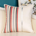 Yangest Red Striped Patchwork Throw Pillow Cover Silver Leather Cushion Cover Zippered Pillowcase for Sofa Couch Bedroom Living Room Home Decoration,18x18 Inch