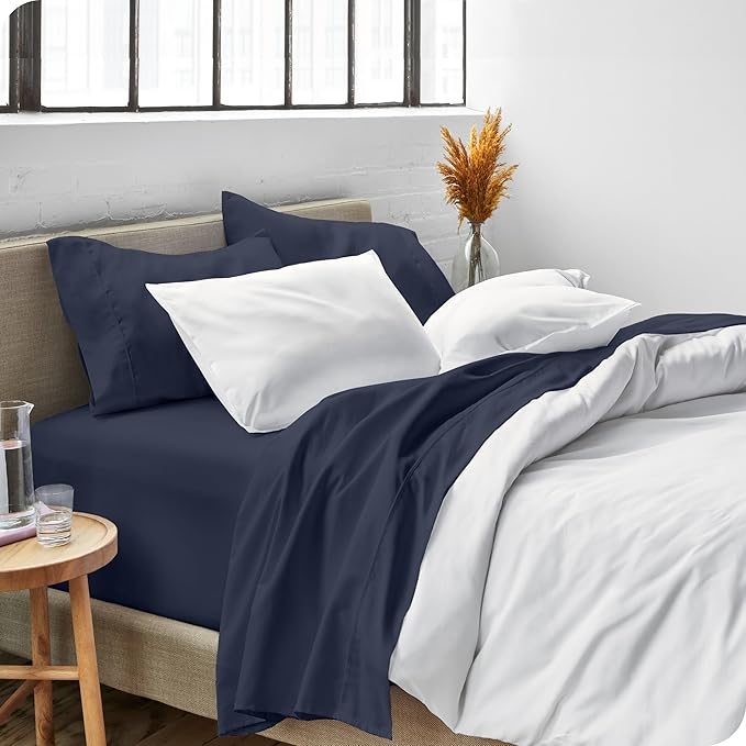 Bare Home Full XL Sheet Set - Luxury 1800 Ultra-Soft Microfiber Full Extra Long Bed Sheets - Double Brushed - Deep Pockets - Easy Fit - 4 Piece Set - Bed Sheets & Pillowcases (Full XL, Midnight Blue)