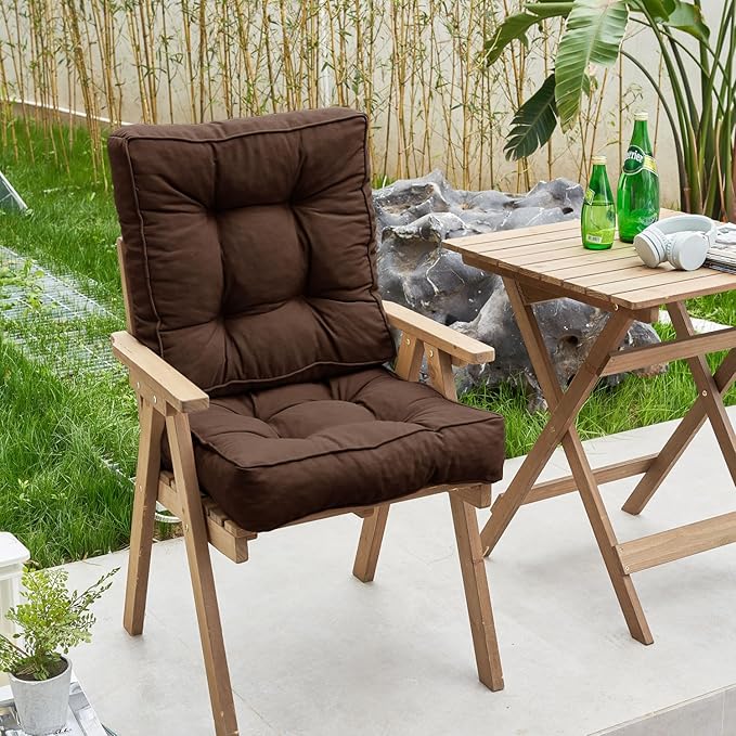 ARTPLAN Outdoor Seat Cushion,Square Thick Tufted Chair Cushion for Patio Wicker Chair with Tie,Set of 2,19"x19"x5",Coffee