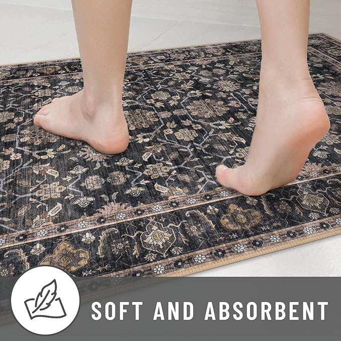 KUTA 5x7 Area Rugs, Vintage Washable Rugs for Living Room Brown Ultra Thin Soft Non-Slip Printed Distressed Traditional Farmhouse Carpet for Bedroom Dining Room Dorm Office Home