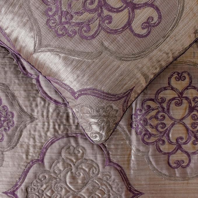 The HomeCentric King/Queen/Twin Purple Decorative Twin 53"x18" Bed Runner with 2 Pillow Cover, Damask & Quilted Bed Scarf on Jacquard Fabric - Embre Purple